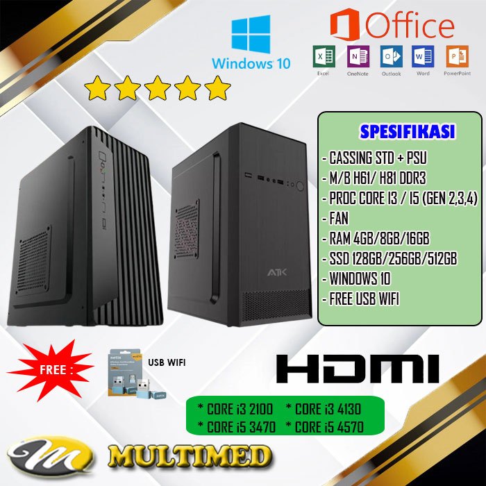 KOMPUTER PC CPU RAKITAN UNTUK OFFICE, ONLINE, KANTOR, KASIR, SEKOLAH
