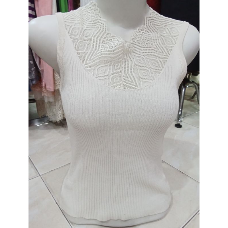 BAJU TANKTOP KAOS OBLONG KAOS CROP TOP BLOUSE BROKAT TANPA LENGAN BAHAN RAJUT KAOS MIX BROKAT WARNA 