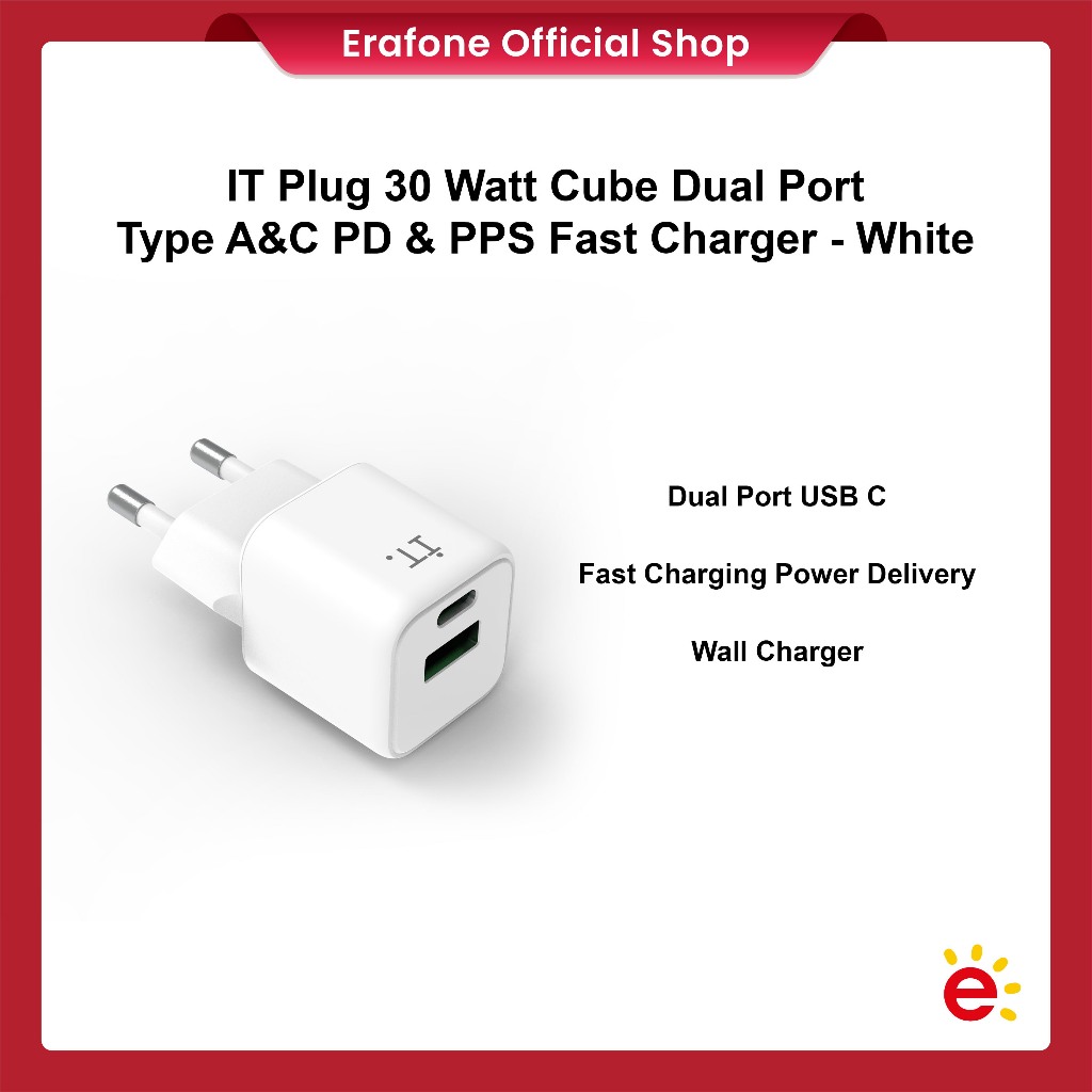 IT Plug 30 Watt Cube Dual Port Type A&C PD & PPS Fast Charger - White