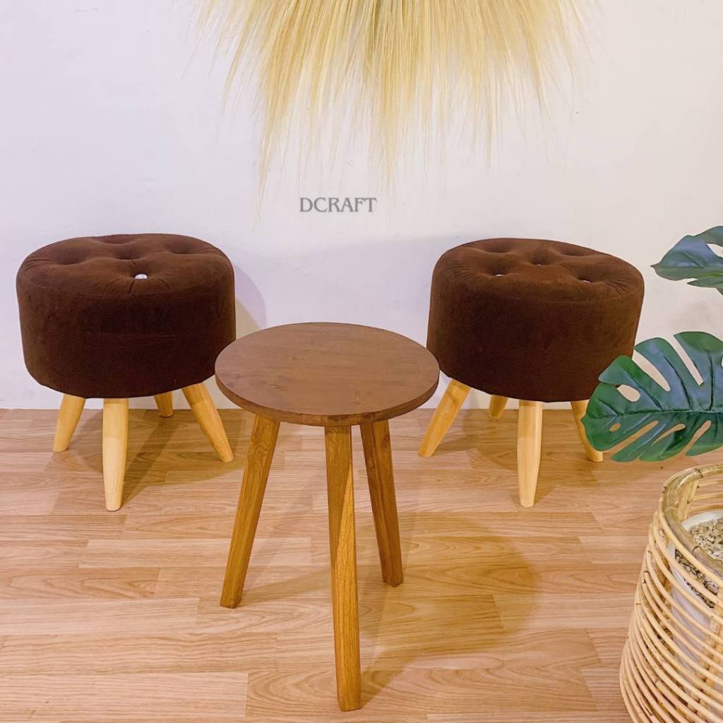 SET KURSI SOFA STOOL BULAT LENGKAP MEJA (Tersedia Varian Dengan Dan Tanpa Meja)