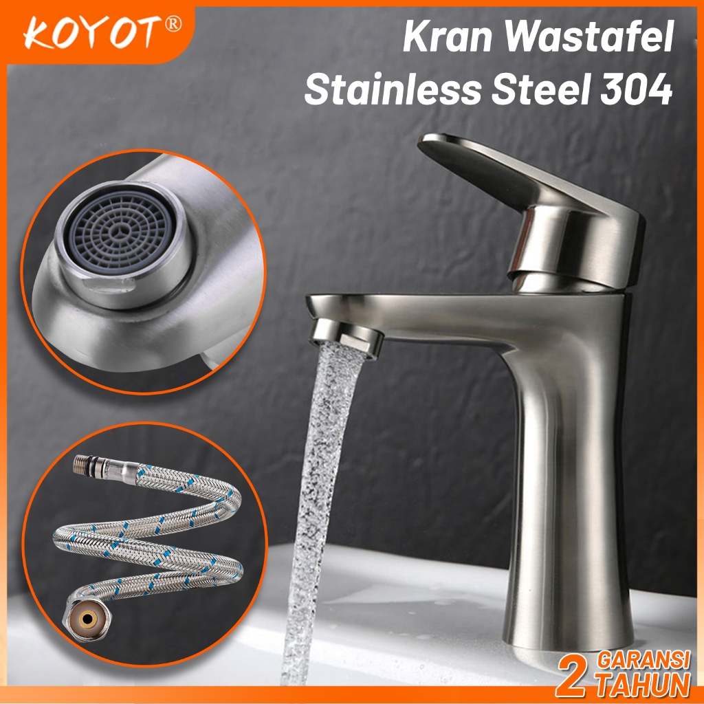 KOYOT Kran Wastafel SUS 304 Dingin dengan Selang Air Masuk 60CM 1/2 Inch