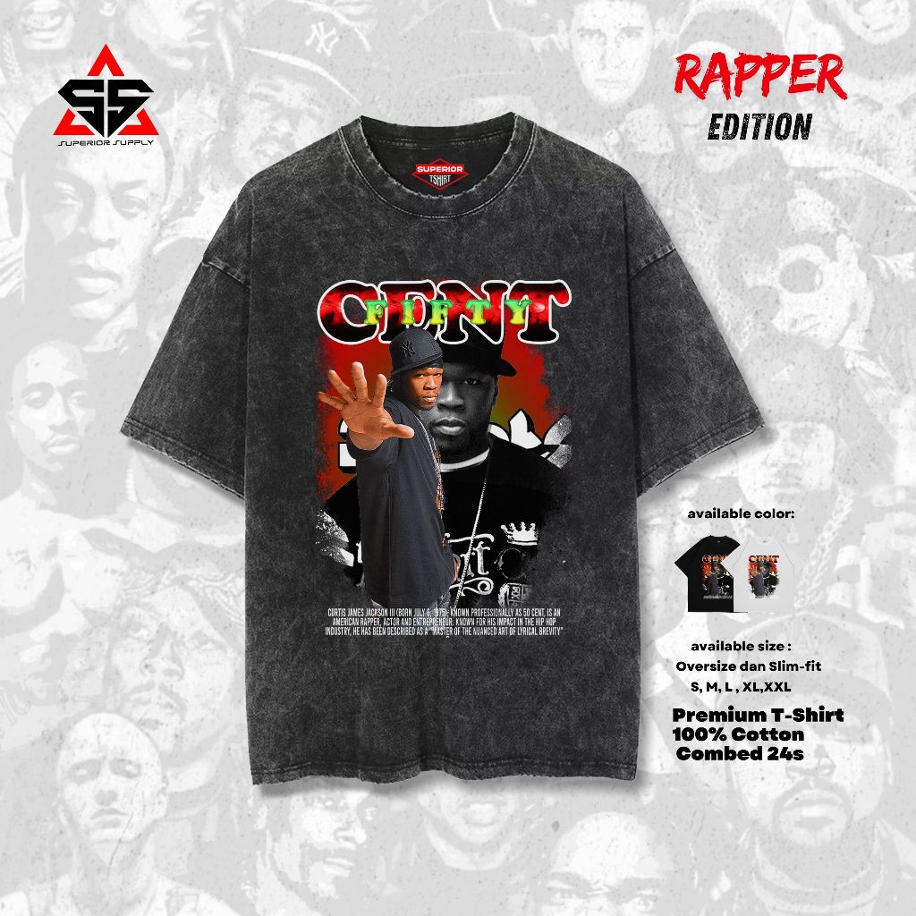SUPERIOR Kaos Rapper 50 Cent Oversized washed tshirt Oversize slimfit sandwash 50CENT-4