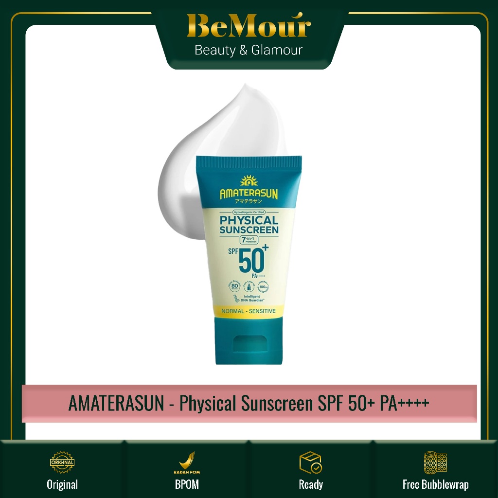 AMATERASUN - PHYSICAL SUNSCREEN SPF 50+ PA++++ ( 30 g ) - 100% Vegan Mineral Sunscreen Diperkaya Den
