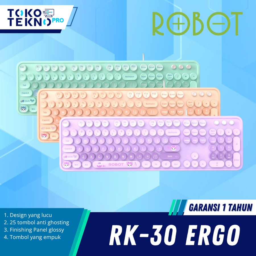 Robot RK30 / RK-30 Wired Keyboard Pastel Color Portable Office Keyboard Laptop
