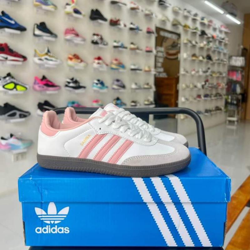 Gratis Kaos Kaki(COD) Adidas Samba OG Halo Pink Sepatu Sneakers Casual Adidas Samba Putih Pink Biru 