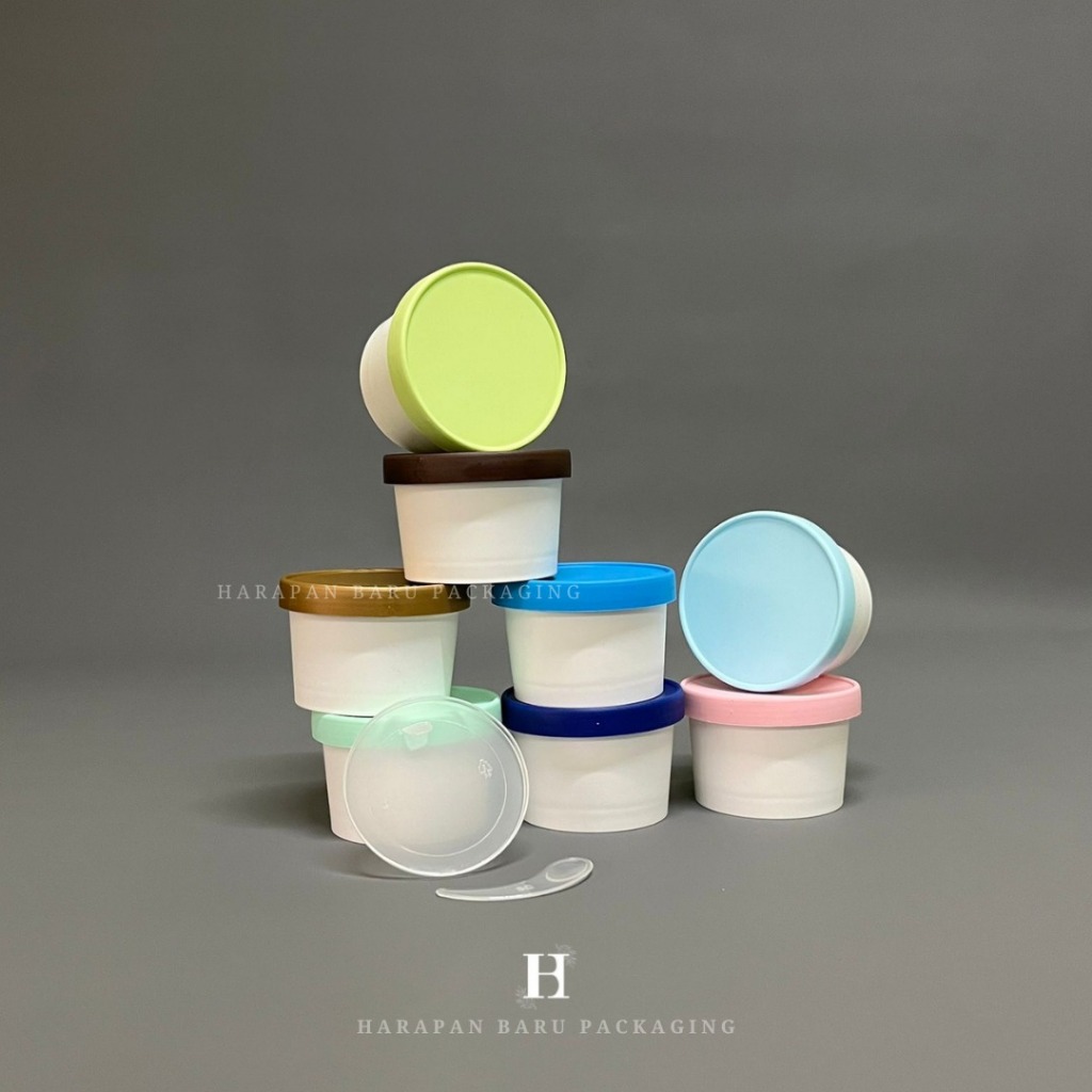HB Pot Jar Kosmetik Cream Skincare 100ml Putih Tutup Warna + Lid & Spatula - Jar Gelato