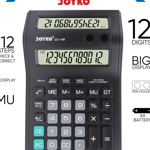 

KI3 JOYKO CC49 Calculator 2 Display Layar LCD Kalkulator 12 Dits CC49