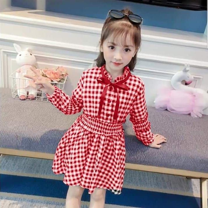 dresanak perempuan smock motif kotak kotak baju anak perempuan lucu untuk usia 2-9 tahun
