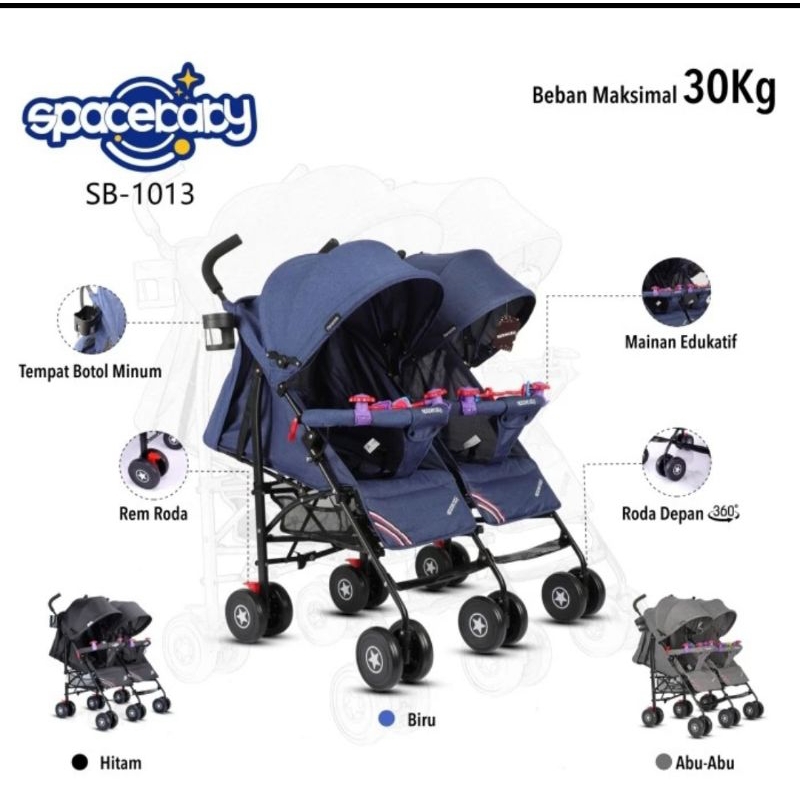 Stroller Bayi Kembar Spacebaby SB-1013 Kereta Dorong Bayi Baby Stroller Twin