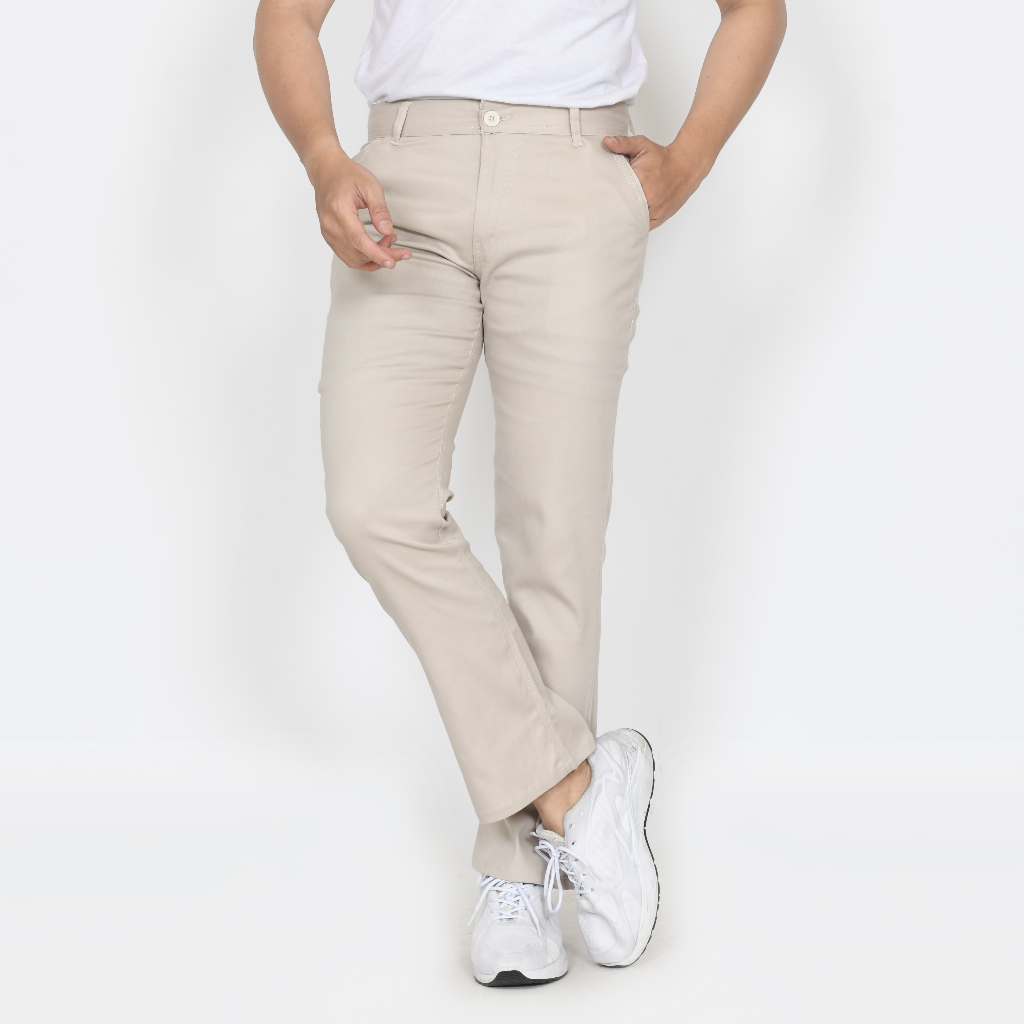 Celana Panjang Polos Pria Chinos Cutbray Bawah Lebar Katun Twill Slimfit