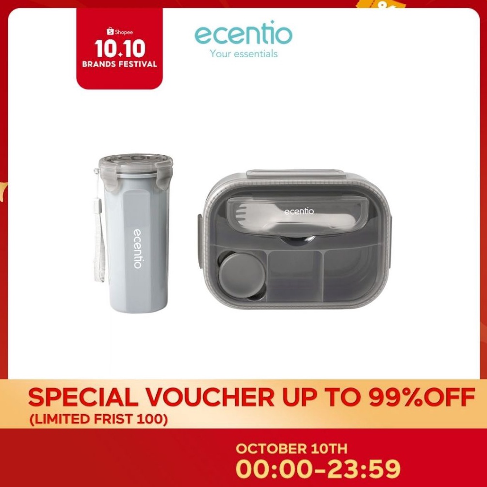 ecentio 12ml lunch box set 4 Grid anti bocor tempat bekal makan dan tempat minum anak kotak makan an