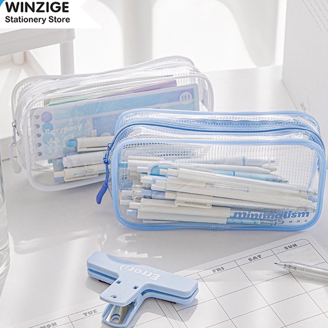 

Murah Winze kotak pensil transparan aesthetic pencil case large tempat pensil pen pouch lucu stationery organizer