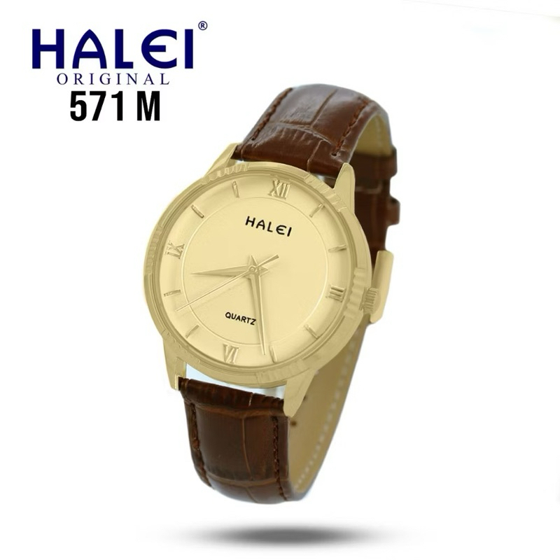 Halei 571 M Jam Tangan Pria Halei Original Fashion Anti Air Kulit Croco Analog Kekinian Jam Cowok Or