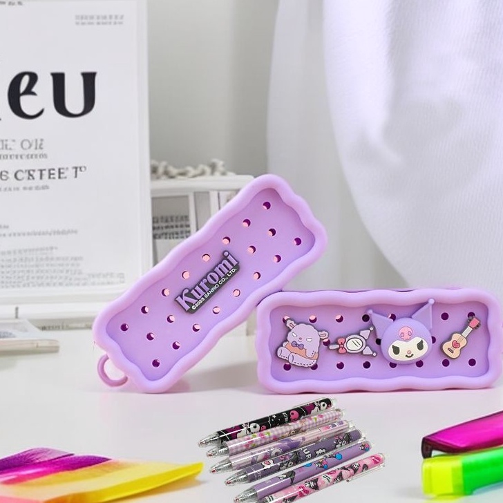 

KI3 AB48 Kotak Pensil Silikon Jibbitz Pensil Case Kartun Tempat Pensil Jibbitz Karakter Lucu