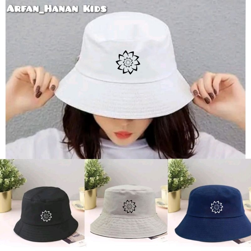 Topi Bucket Hat Wanita Topi Rimba Bulat Motif Bunga