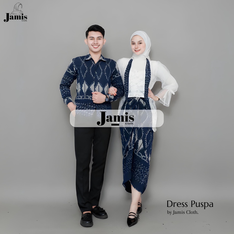 Jamis  Baju Tenun Kebaya Couple Pasangan Kondangan Nikahan Lamaran Wisuda Puspa Felicia Navy r N4Y3