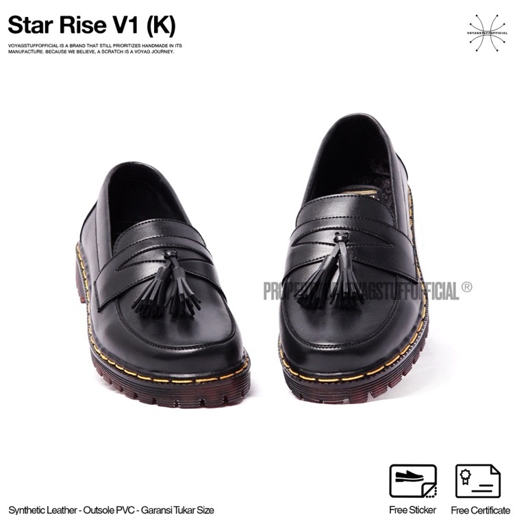KODE G15O Voyagstuffofficial  Star Rise V1 Sepatu Slip On Pria Penny Loafers Boots Kulit Black