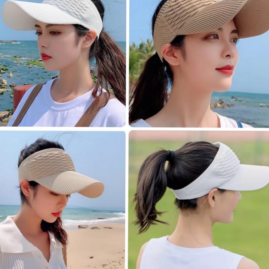 Stock Terkini  MS Topi Senam Wanita Dewasa Knit Visor Sport Rajut Katun Bersepeda Pantai Sunshade Ba