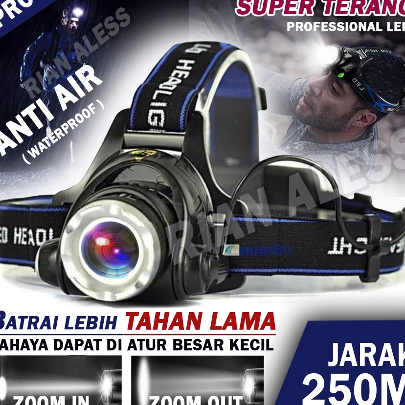 Dijamin Aman  Senter Led Kepala Super Terang Anti Air Waterproof Lampu Senter Sentar Kepala Led Pali