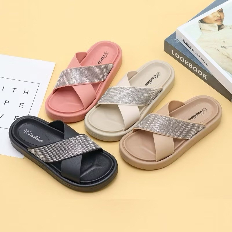 sandal wanita wedges tali silang bahan karet