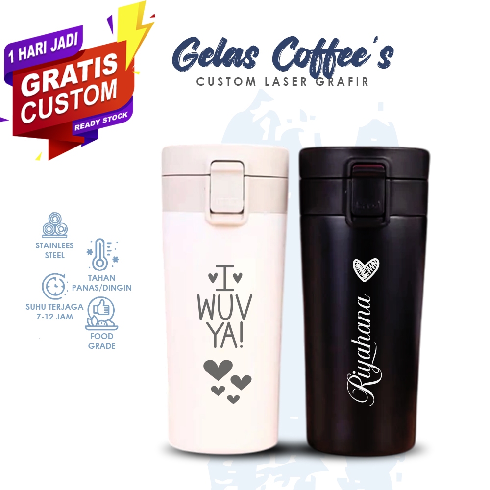 Gelas Coffee tahan panas 380ml stainlees steel Gratis custom nama gratis custom logo/ coffee mug sab