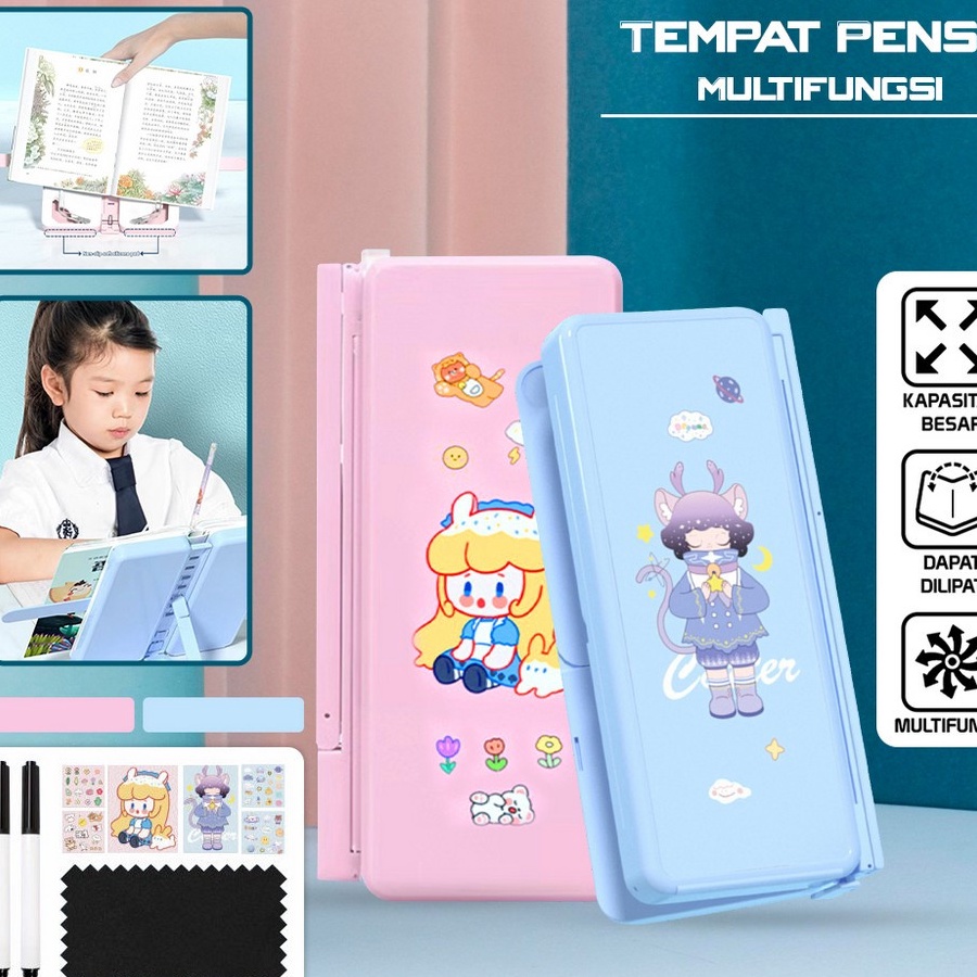 

Langka Tempat Pensil 2IN1 Multifungsi dengan Tatakan Buku dan Papan Tulis Praktis Kotak Pensil Lipat Tempat Penyimpanan Alat Tulis Anak Sekolah Pencil Case Book Holder Import ami A73