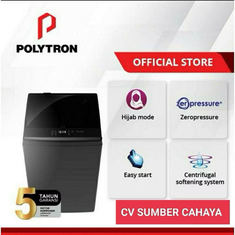 Polytron Mesin Cuci 1 Tabung 7,5Kg Top Loading PAW 75518 Tempered Glass (PRELOVED)