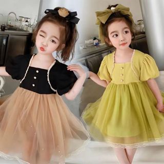 BBapperel Dress Anak Perempuan Lengan Pendek Rok Lipit Lucu Ala Korea Cocok Untuk Usia 1-4 Tahun
