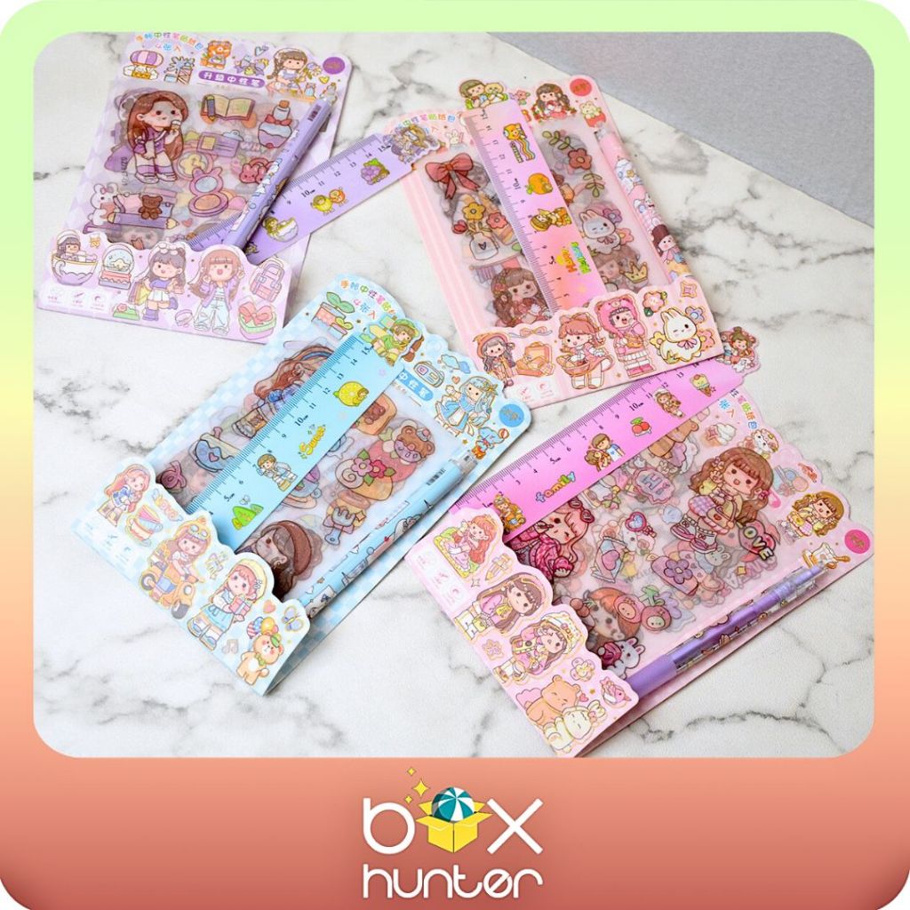 

GIRL STICKER WITH RULER || STIKER PLUS PULPEN DAN PENGGARIS LUCU