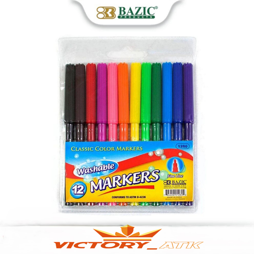 

Bazic 12 Classic Colors Fine Line Washable Markers - Spidol 12 Warna