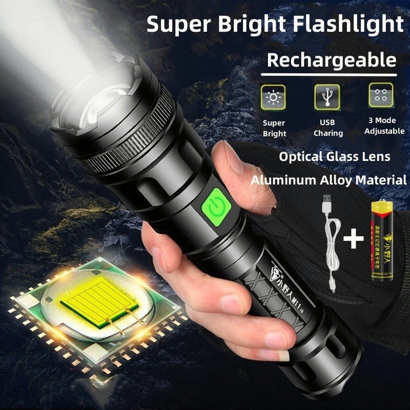 【senter led super terang】tahan lama 100000 lumens lampu senter Jarak jauh 10km rechargeable flashlig