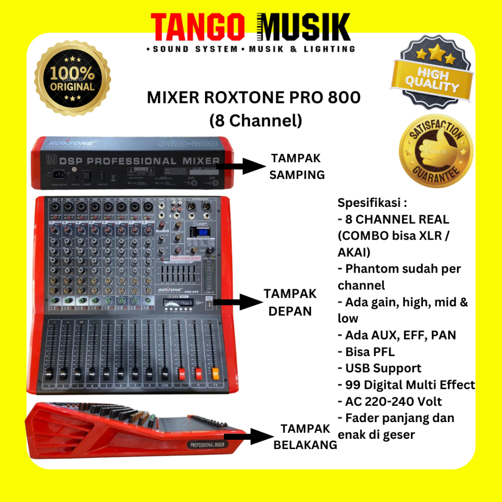 MIXER 8 CHANNEL + USB ROXTONE PRO 800 / MIXER 8 CHANNEL TERBARU / Mixee Audio / Mixer Soundcard / Mi