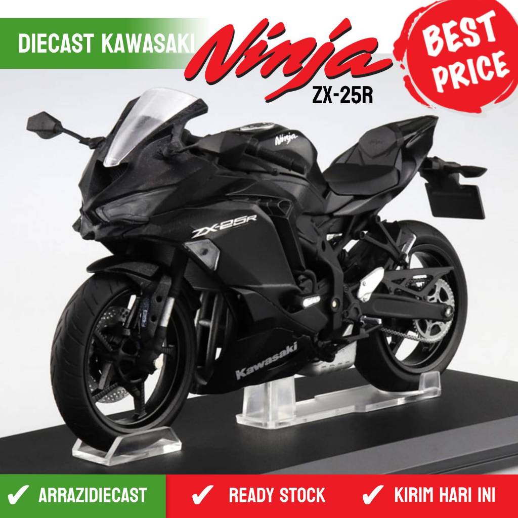 Miniatur Motor Diecast Motor Kawasaki Ninja ZX25R Skala 1:12 Merk Aoshima Hitam