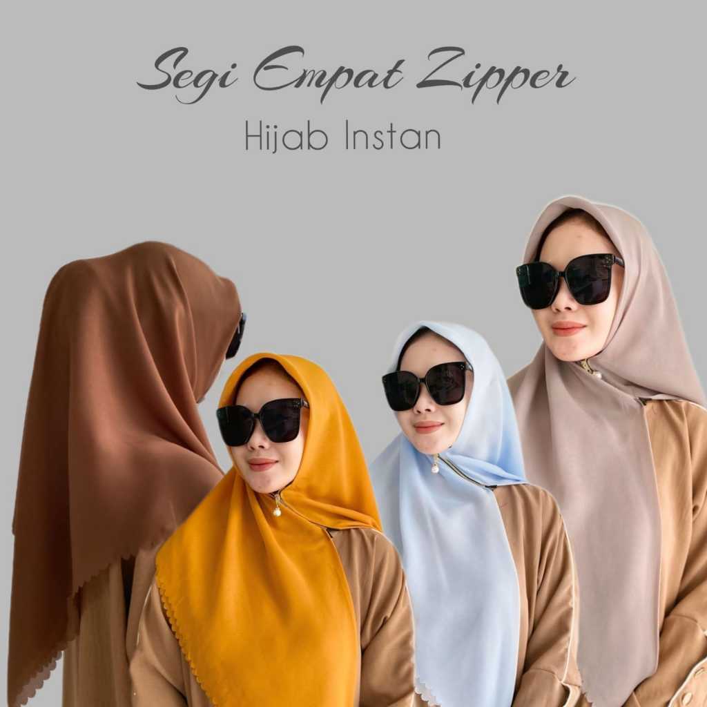 Jilbab/Hijab instan zipper / kerudung instan ziper resleting segi empat / segi empat instan zipper /