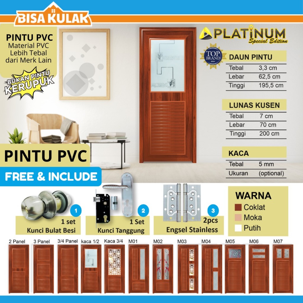 PINTU UPVC PLATINUM EKSTRA COATING + ANTI FLEK COKLAT
