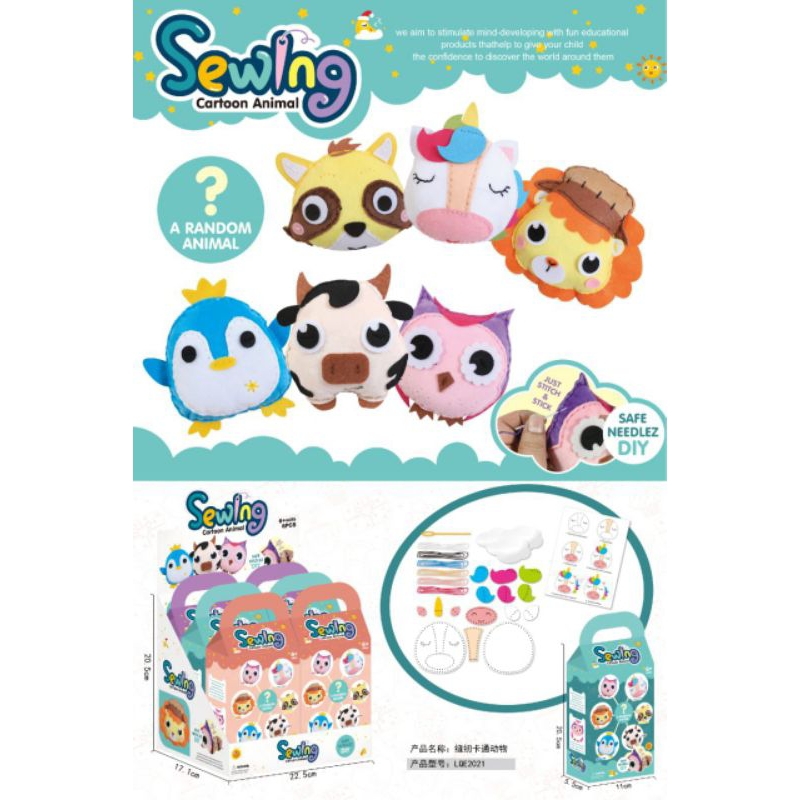 Sewing Cartoon Animal Prakarya Anak Menjahit DIY Plush Boneka Doll Unicorn Penguin Lion Owl Cow