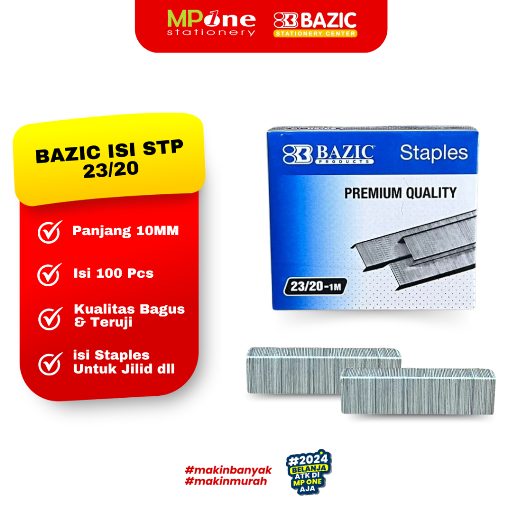 

(1 KOTAK) Bazic Isi Staples Jilid 23/20 Isi 100Pcs / Isi Stapler Tembak 23/20 Bazic