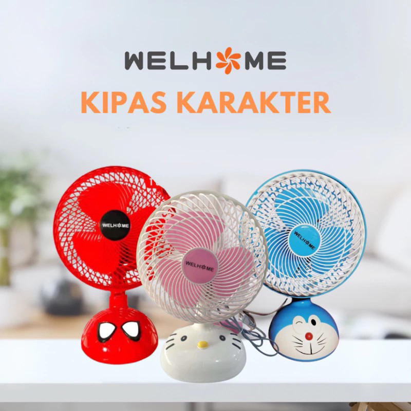 Kipas Angin Karakter Profan Welhome Lucu Desk Fan Bisa Putar
