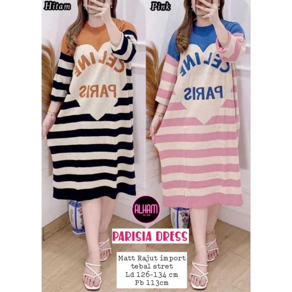Parisia Tunik Dress Rajut Gamis Wanita Harian LD 110 - 130 Knit Import Tebal Adem Korean Style