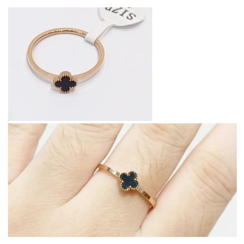 Cincin titanium tipis bunga vc clover hitam