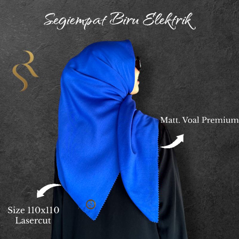 Segiempat Biru Elektrik PREMIUM LOGO {FREE POUCH} / Kerudung Biru Elektrik / Jilbab Biru Elektrik / 