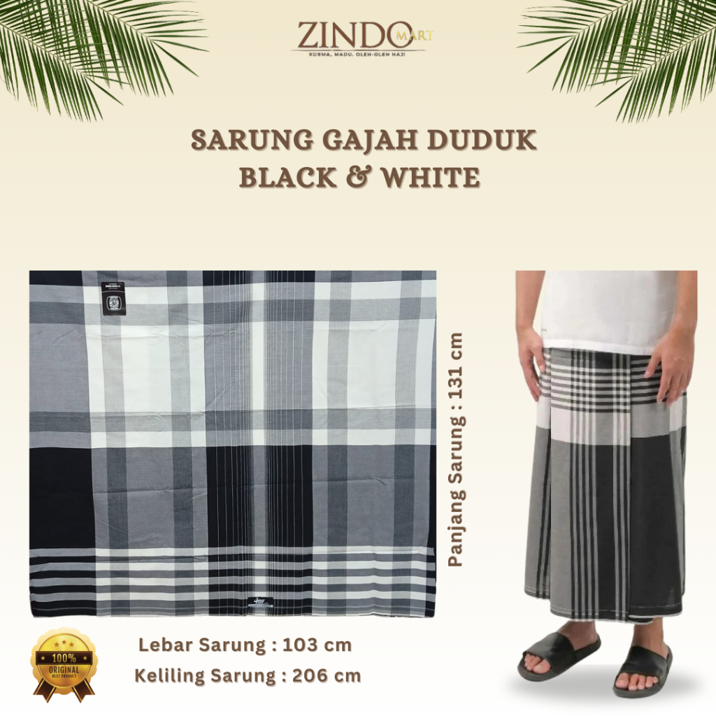 SARUNG GAJAH DUDUK BLACK & WHITE 4 MOTIF / SARUNG DEWASA HITAM PUTIH