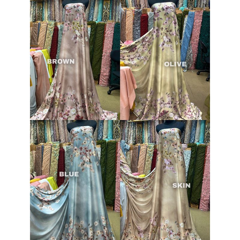 Kain bahan satin armani silk motif (harga per 0.5m) Lebar 150 cm / silky armani print / satin sutra 