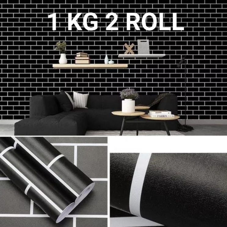 Sikat abis Wallpaper Dinding Bata Hitam dan motif laris Ukuran 1 meter x 45 cm Wall Sticker Welpeper