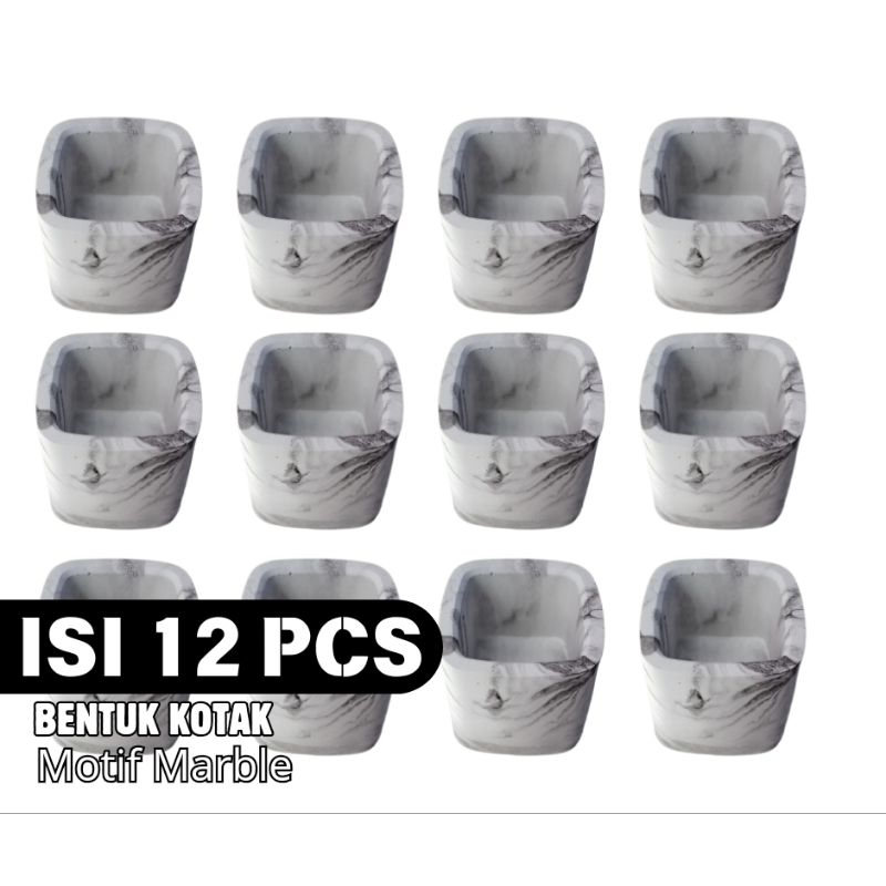 Isi 12 pcs pot kaktus bentuk kotak motif marble