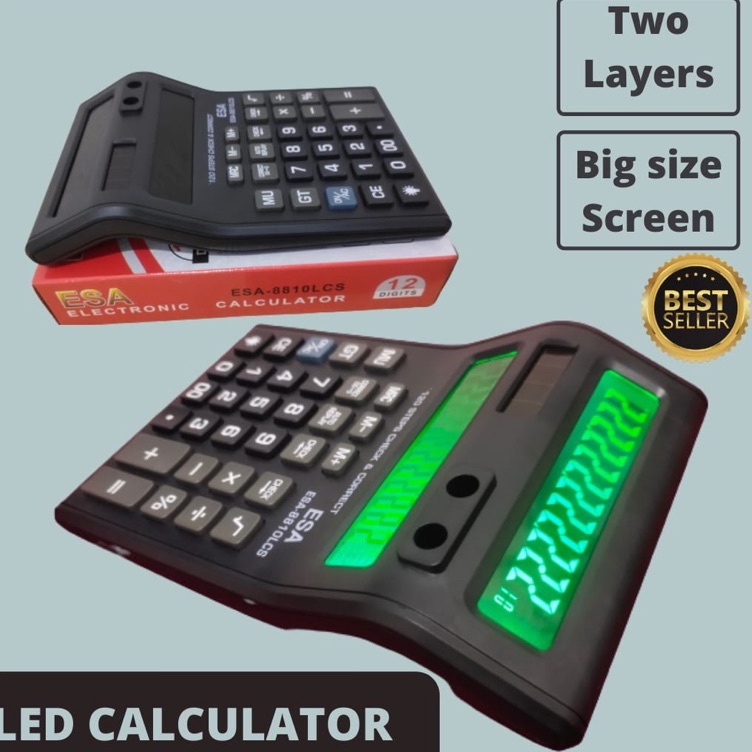 

ART R1Z3 Kalkulator layar lcd led menyala ukuran BESAR ESA 881LCS 12DIGIT 2 Layar bolak balik