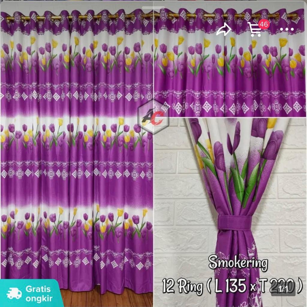 Gorden Hordeng Korden Jendela Pintu Murah Minimalis Tirai Motif Tulip Ungu 12 Ring