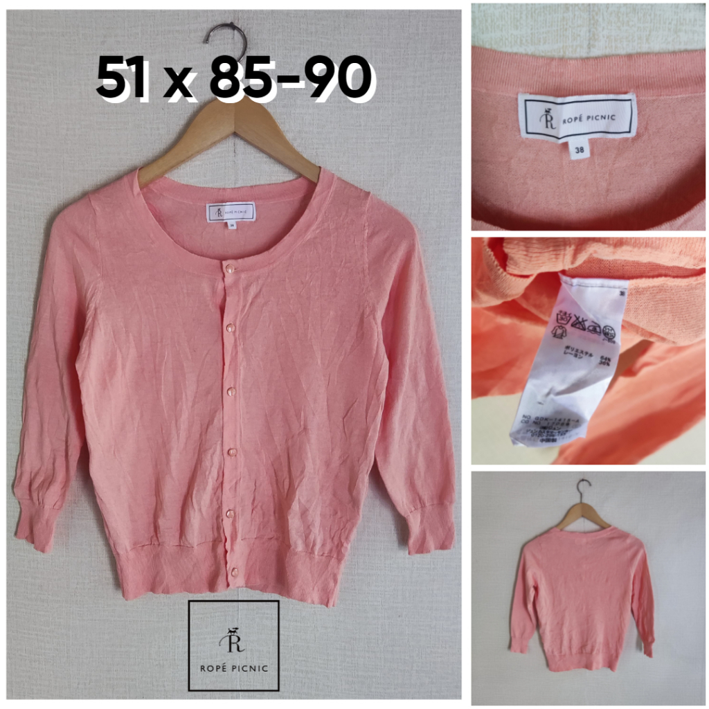 Cardigan Rope Picnic Pink Coral O Neck Size S Wanita Atasan Cewek Outer Knit ED950