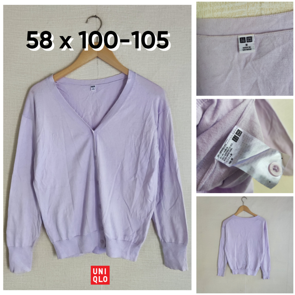 Cardigan UNIQLO Ungu Lilac O Neck Size M Wanita Atasan Cewek Outer Sweater Knit ED951