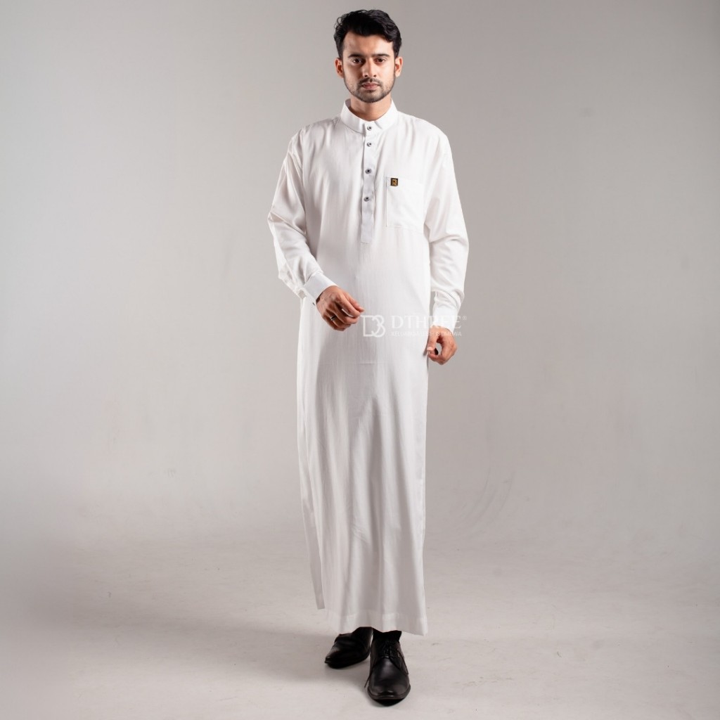 big promo dthree - rumi jubah ( putih ) thobe slim fit dewasa lengan panjang jubah pria dewasa jubah